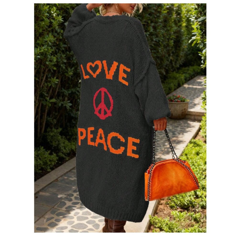 Casual Oversized Love & Peace Cardigan — Autumn/Winter